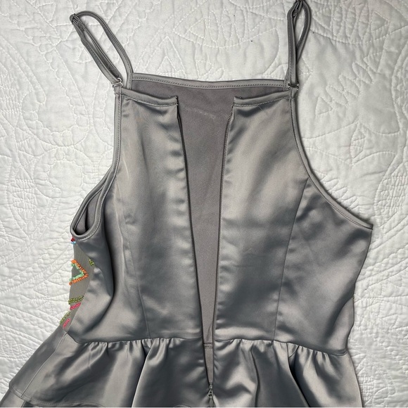 BEBE Beaded Satin Top Peplum Gray Satin Y2K Sleeveless Camisole Size S Halter - Picture 10 of 13